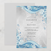 Invitation Mariage Fleur d'Azure Argenté (Devant / Derrière)