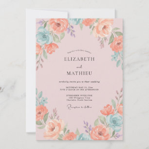 Invitation Mariage Fleur de Abricot Azur