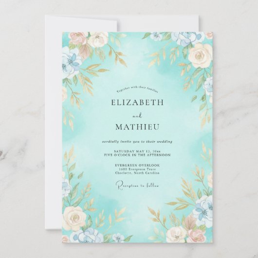 Invitation Mariage Fleur de Aqua Peinte (Devant)