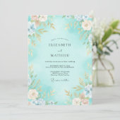 Invitation Mariage Fleur de Aqua Peinte (Debout devant)