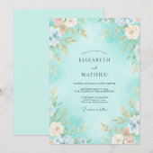 Invitation Mariage Fleur de Aqua Peinte (Devant / Derrière)