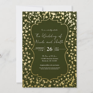 Invitation Mariage Fleur de Baby's Breath Or Rouille Vert Oli