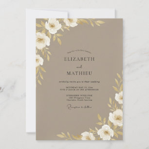 Invitation Mariage Fleur de Blanche Taupe