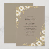 Invitation Mariage Fleur de Blanche Taupe (Devant / Derrière)
