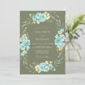 Invitation Mariage Fleur de Bleu Azure et Olive (Debout devant)