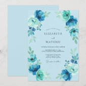 Invitation Mariage Fleur de Bleu Céleste (Devant / Derrière)