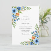 Invitation Mariage Fleur de Bleu Orange (Debout devant)
