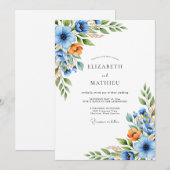 Invitation Mariage Fleur de Bleu Orange (Devant / Derrière)