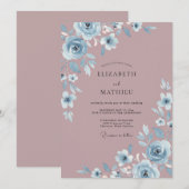 Invitation Mariage Fleur de Bleu Poussiéreux (Devant / Derrière)