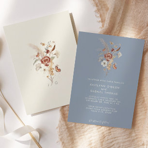 Invitation Mariage Fleur de Bleu Poussiéreux Aquarelle