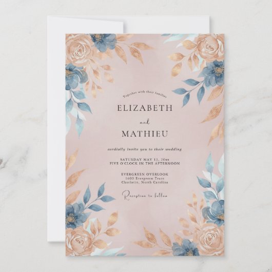 Invitation Mariage Fleur de Bleuet Champagne (Devant)