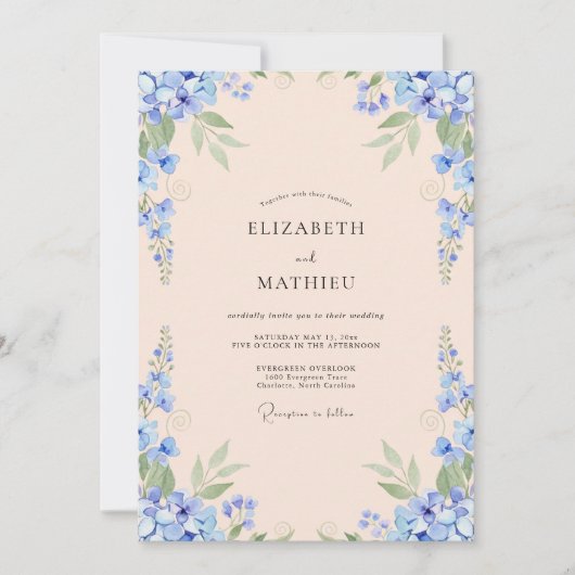 Invitation Mariage Fleur de Bleuet Champagne (Devant)