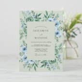 Invitation Mariage Fleur de Bleuet Feuillage Eucalyptus Menth (Debout devant)