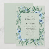 Invitation Mariage Fleur de Bleuet Feuillage Eucalyptus Menth (Devant / Derrière)