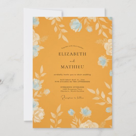 Invitation Mariage Fleur de Bleuet Jaune Moutarde (Devant)
