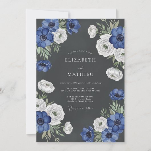 Invitation Mariage Fleur de Bloom Bleu Profond (Devant)