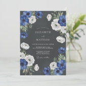 Invitation Mariage Fleur de Bloom Bleu Profond (Debout devant)