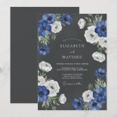 Invitation Mariage Fleur de Bloom Bleu Profond (Devant / Derrière)