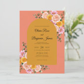 Invitation Mariage Fleur de Bloom Corail Or (Debout devant)