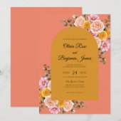 Invitation Mariage Fleur de Bloom Corail Or (Devant / Derrière)