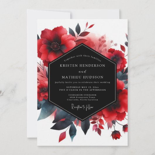 Invitation Mariage Fleur de Bloom Indigo Cramoisi (Devant)