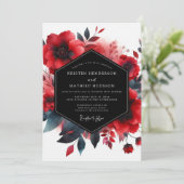 Invitation Mariage Fleur de Bloom Indigo Cramoisi (Debout devant)