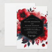 Invitation Mariage Fleur de Bloom Indigo Cramoisi (Devant / Derrière)