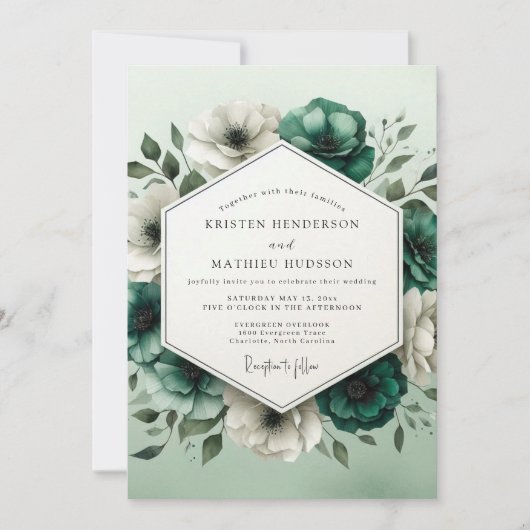 Invitation Mariage Fleur de Bloom Ivoire Sarcelle (Devant)