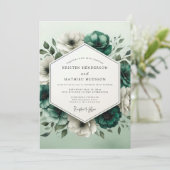 Invitation Mariage Fleur de Bloom Ivoire Sarcelle (Debout devant)