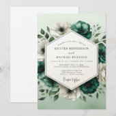 Invitation Mariage Fleur de Bloom Ivoire Sarcelle (Devant / Derrière)