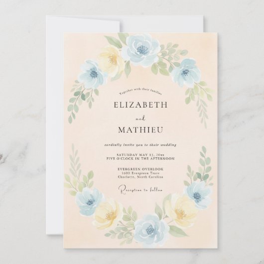 Invitation Mariage Fleur de Blossom Bleu Pâle (Devant)