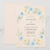 Invitation Mariage Fleur de Blossom Bleu Pâle (Devant / Derrière)