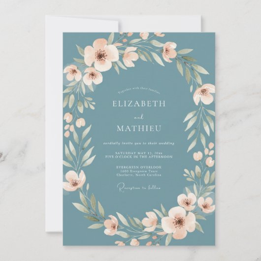 Invitation Mariage Fleur de Blush Acier (Devant)