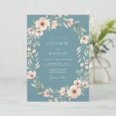 Invitation Mariage Fleur de Blush Acier (Debout devant)