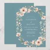Invitation Mariage Fleur de Blush Acier (Devant / Derrière)