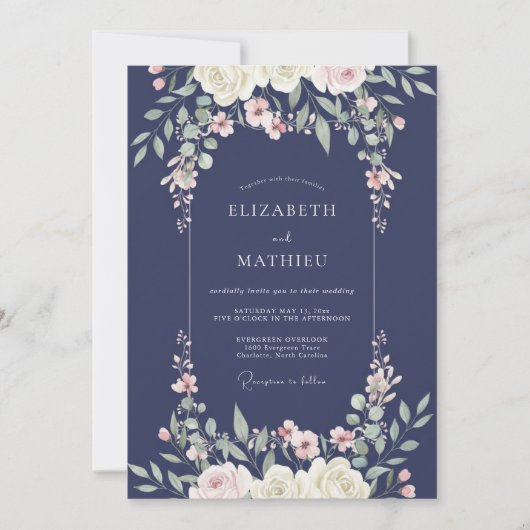 Invitation Mariage Fleur de Blush de Minuit (Devant)