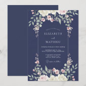 Invitation Mariage Fleur de Blush de Minuit (Devant / Derrière)