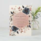 Invitation Mariage Fleur de Bois Marine (Debout devant)