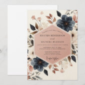 Invitation Mariage Fleur de Bois Marine (Devant / Derrière)