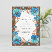Invitation Mariage Fleur de Bronze Cyan (Debout devant)