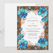 Invitation Mariage Fleur de Bronze Cyan (Devant / Derrière)