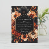 Invitation Mariage Fleur de Burnt Orange Noir (Debout devant)