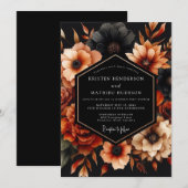 Invitation Mariage Fleur de Burnt Orange Noir (Devant / Derrière)