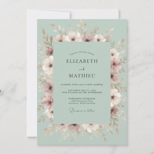 Invitation Mariage Fleur de Caresse de Mousse de Mer (Devant)