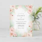 Invitation Mariage Fleur de Céladon Rose (Debout devant)