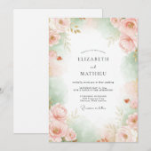 Invitation Mariage Fleur de Céladon Rose (Devant / Derrière)