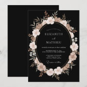 Invitation Mariage Fleur de Cerise Noire (Devant / Derrière)