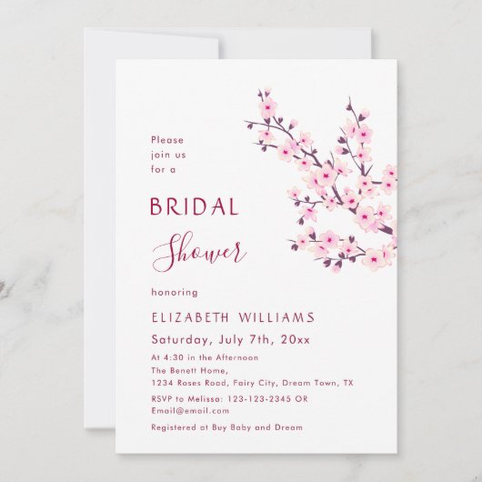 Invitation Mariage Fleur de Cerisier (Devant)