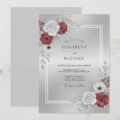 Invitation Mariage Fleur de Cerisier Argentée (Devant / Derrière)