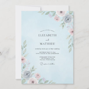 Invitation Mariage Fleur de Cerisier Bleu Poudre